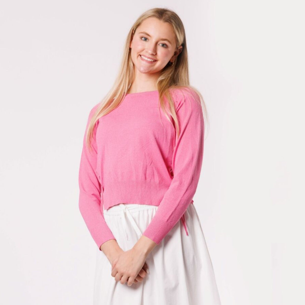 Fushia Sweater With Shoelace Sleeve