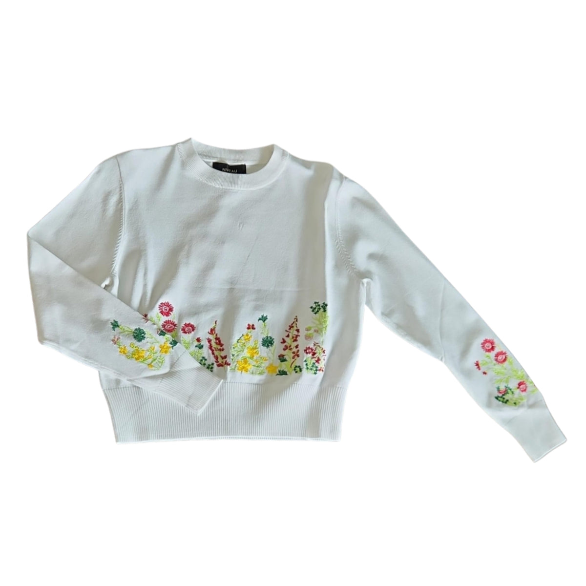 White Embroidered Crew Neck Top - The Mimi Boutique