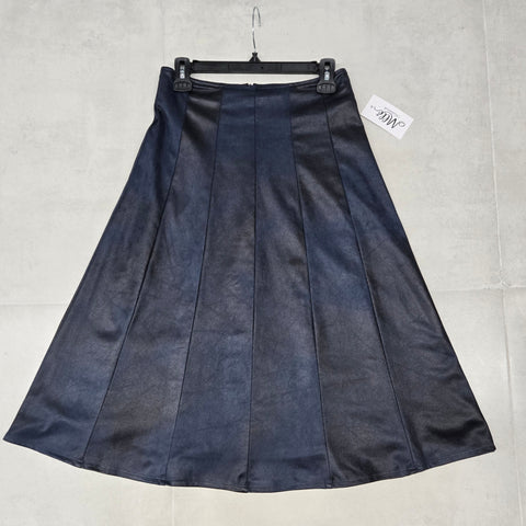 Navy Panel Burnout Leather Skirt 25"