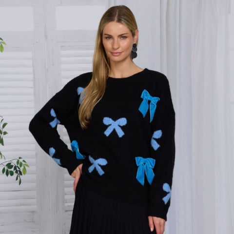 Maeve Bow Sweater Black/Blue