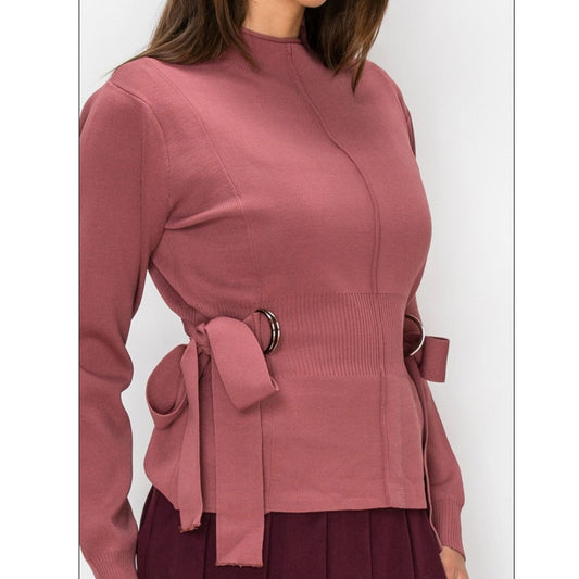 Rose Pink Side Tie Yal Sweater