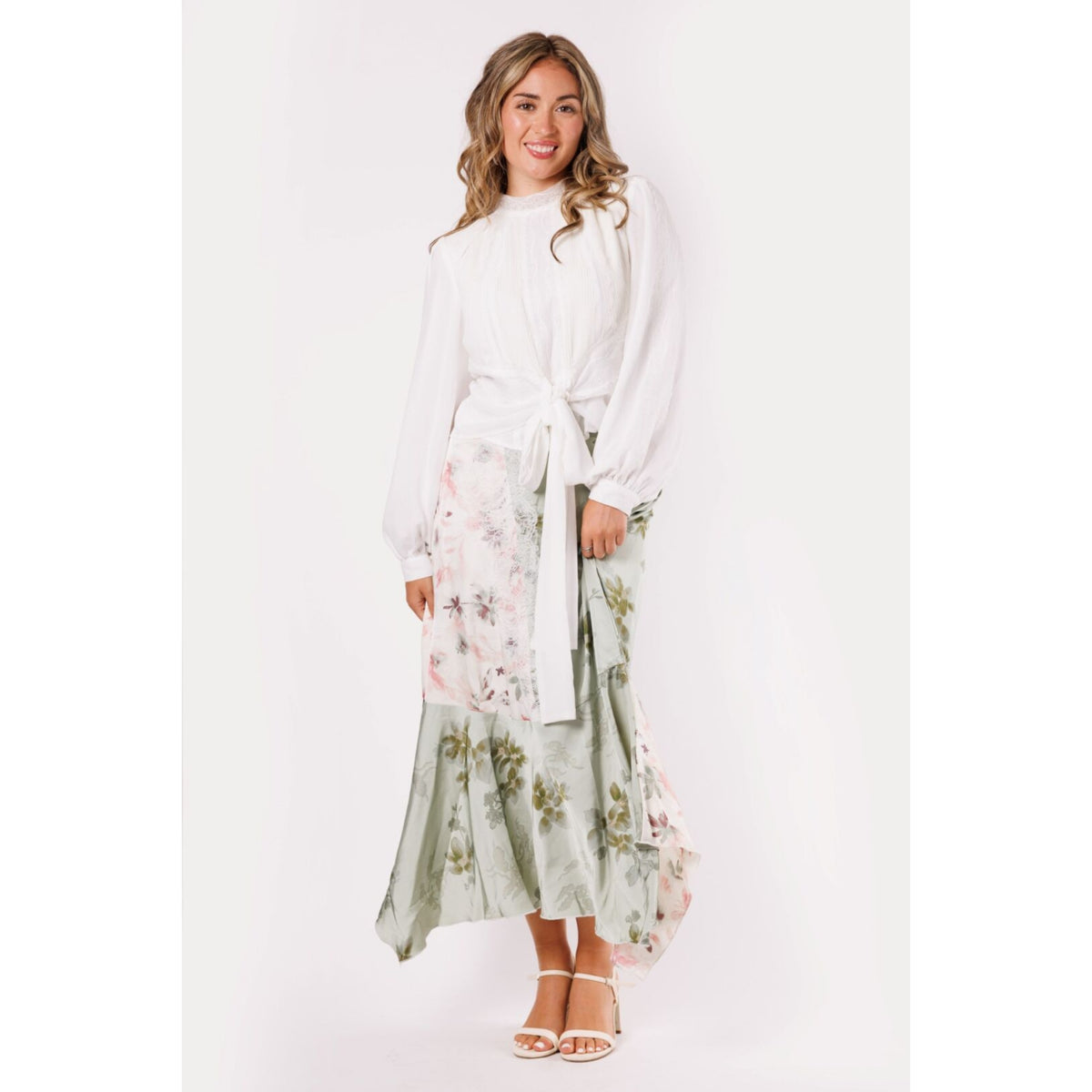 Floral Colorblock Lace Sage Skirt