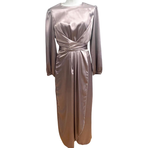 Assymetrical Satin Ice Mocha Print Dress