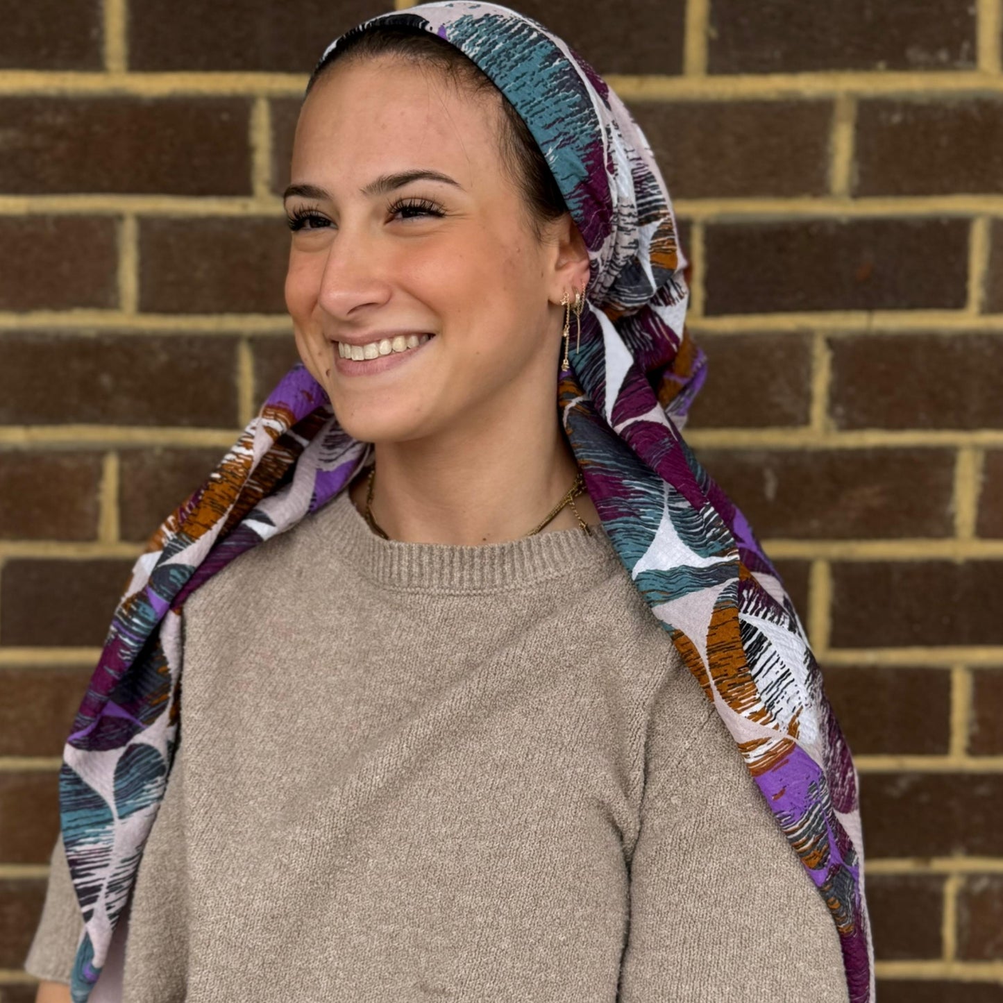 Abstract Floral Crinkle Pre-Tied Scarf Atifa