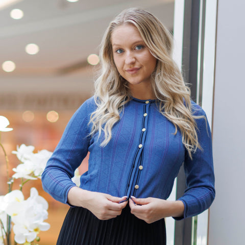 Crew Neck Cardigan Teal/Black