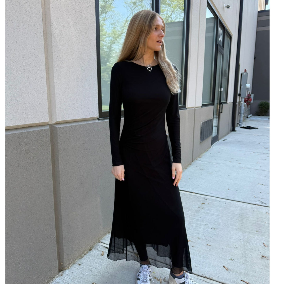 Black Side Ruched Mesh Dress