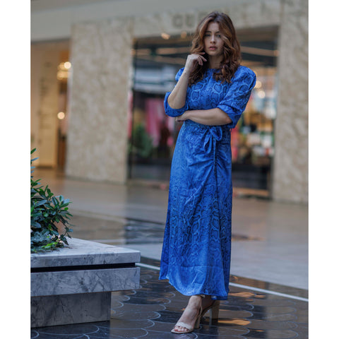 Blue Snakeskin Pulley Dress