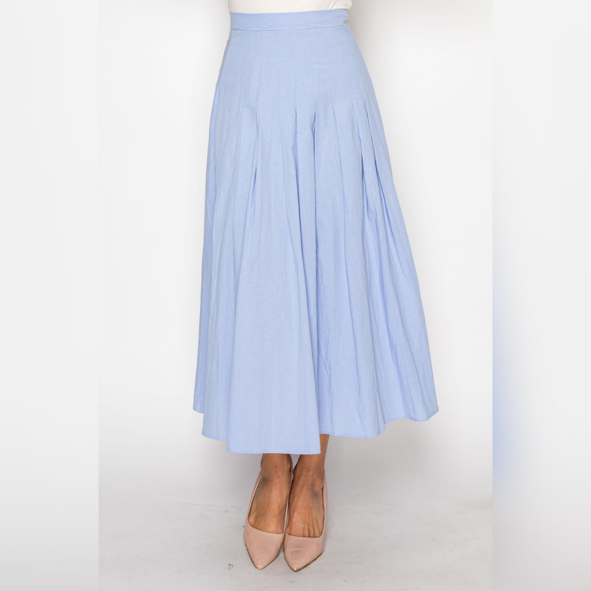Blue Cotton Box Pleate Skirt
