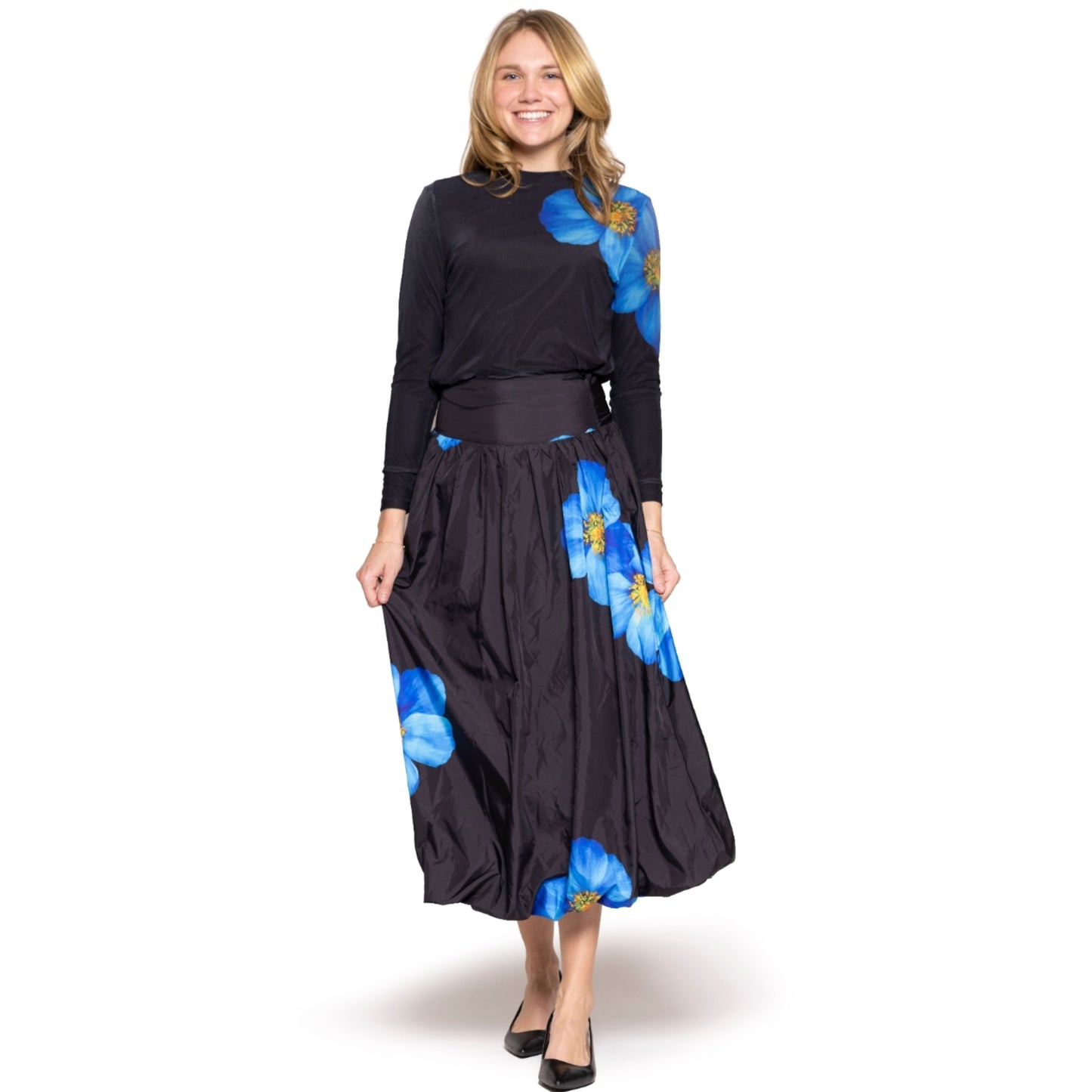 Black Blue Floral Bubble Skirt Lilac Teen