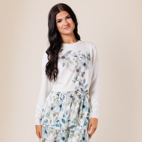 Teal Floral Sweater Lilac Teen - The Mimi Boutique