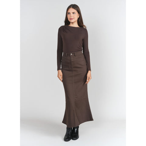 Brown Mermaid Maxi Denim Skirt Adina LV