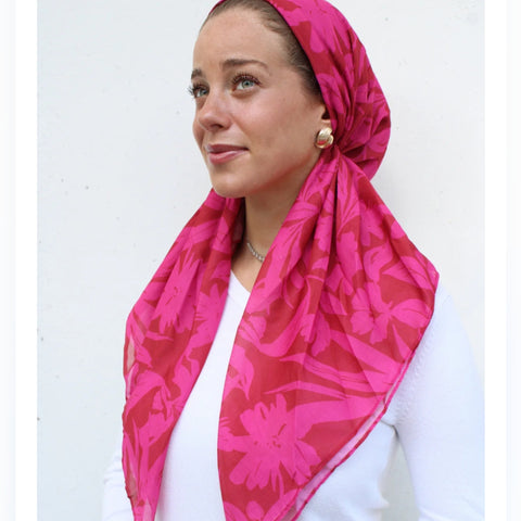 Hot Pink Hibiscus Headscarf SB