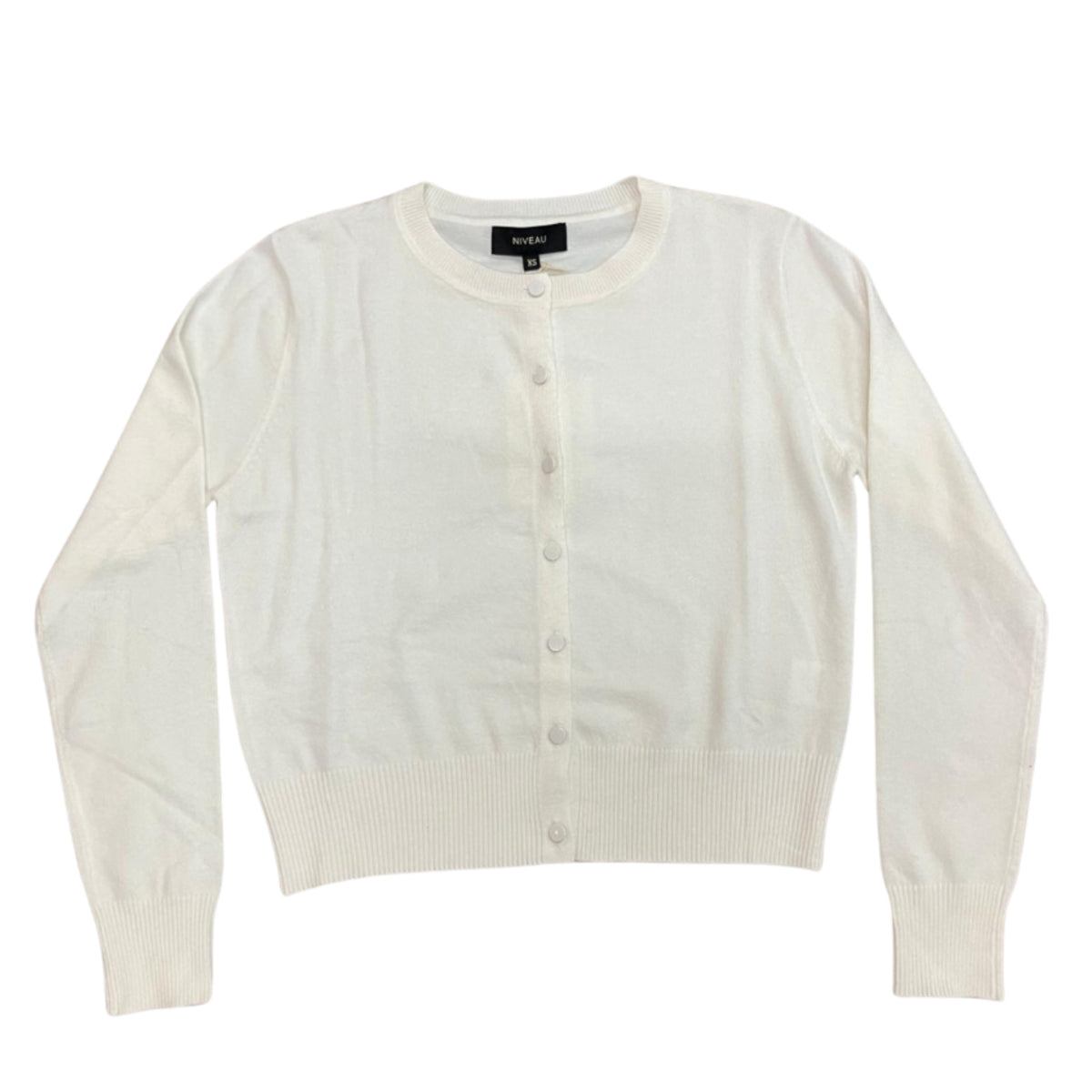 White Crew Neck Cardigan Sweater
