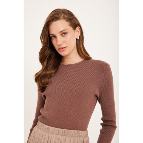 Basic Sweater Rib Top Brown Valour