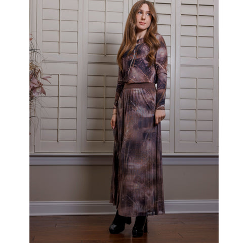 Brown Mesh Pleated Skirt Lilac Teen