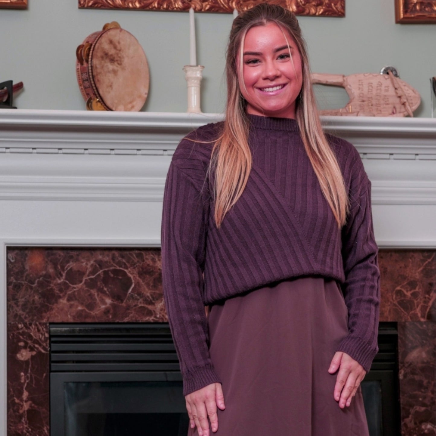 Wine Multi Direction Wide Ribbed Sweater