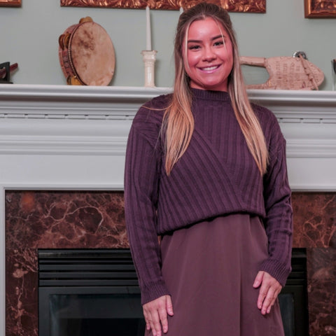 Wine Multi Direction Wide Ribbed Sweater