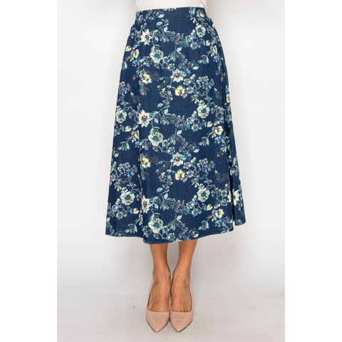 Denim Floral Skirt