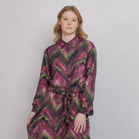 Tie Front Blouse Purple/Green