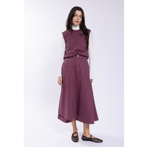 Wave Bottom Denim Skirt Plum