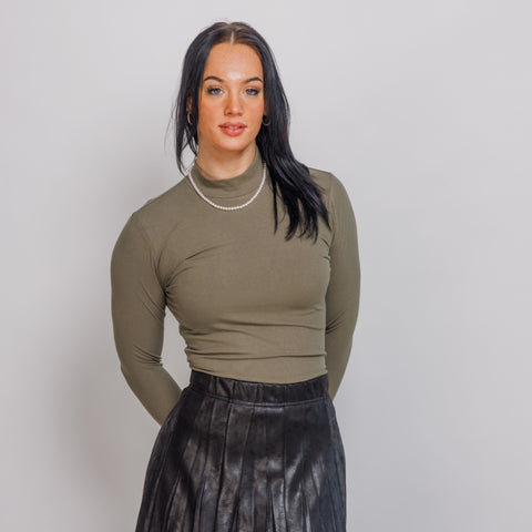 Olive Microribbed Mock Neck