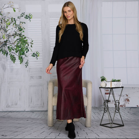 Burgundy Cosmo Distressed Skirt