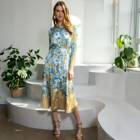 Summer Dress Gold/Blue Floral