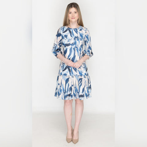 Casey Print Tier Dress Blue/White - The Mimi Boutique