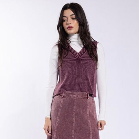 Snow Washed Knit Vest Wine