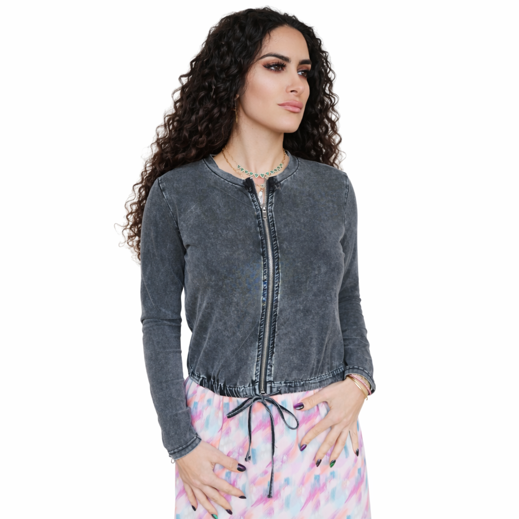 Acid Wash Black Zip Top