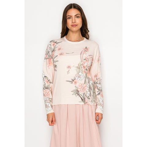 Peach Pink Floral Sweater Yal - The Mimi Boutique