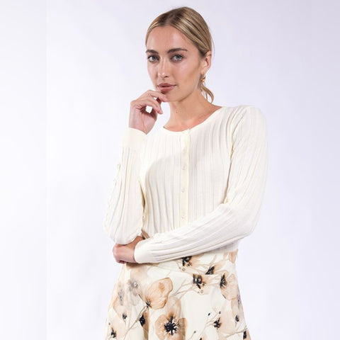 Cream Basic Ribbed Knit Cardigan - The Mimi Boutique