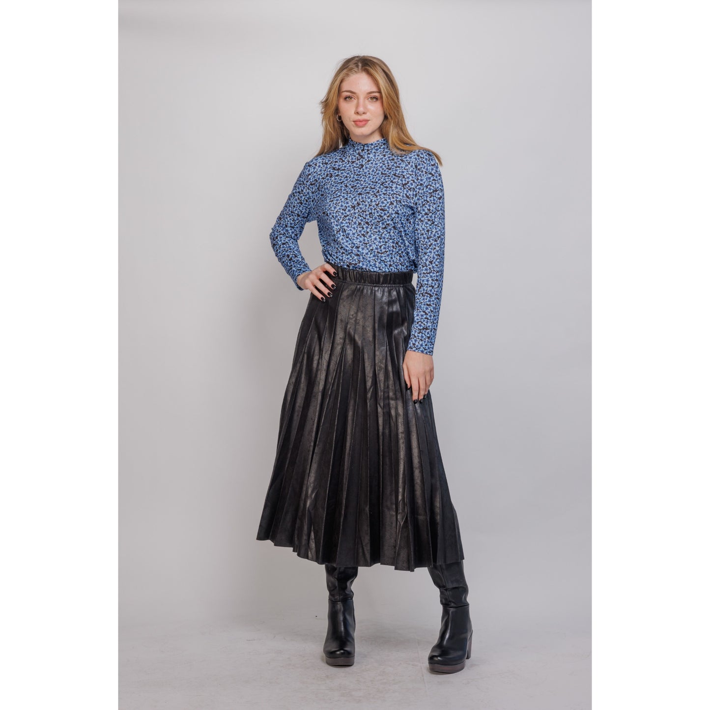 Blue Soft Print Mock Neck - The Mimi Boutique