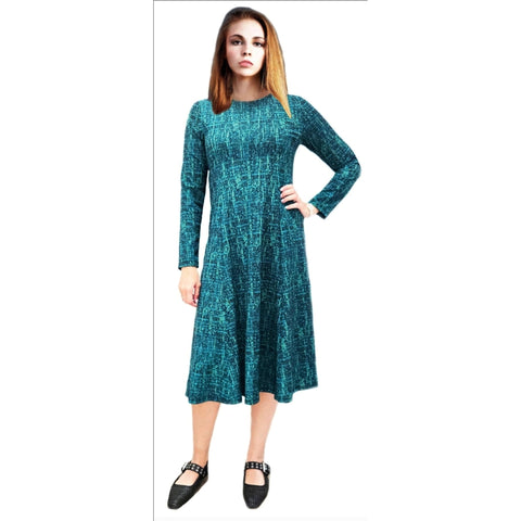 Green Fit N Flare Print Dress