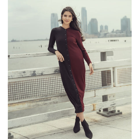 Alexa Black/Wine Colorblock Sweater Dress