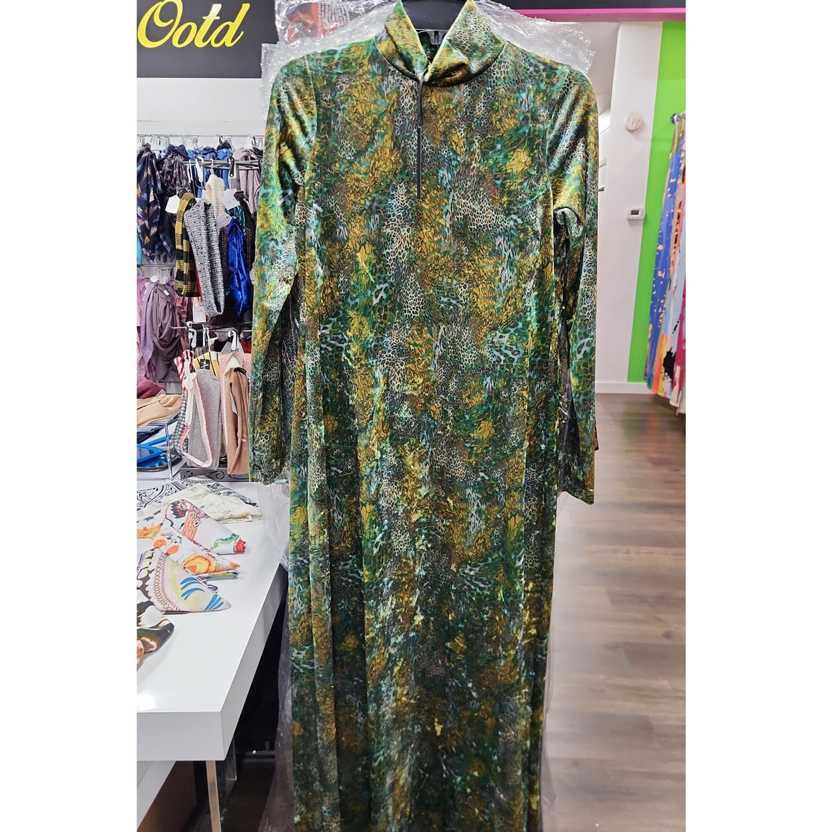 Turtleneck Vintage Lime Velvet Maxi Jackie O - The Mimi Boutique