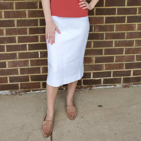 Ponti Ivee Straight Skirt: Ivory 25"