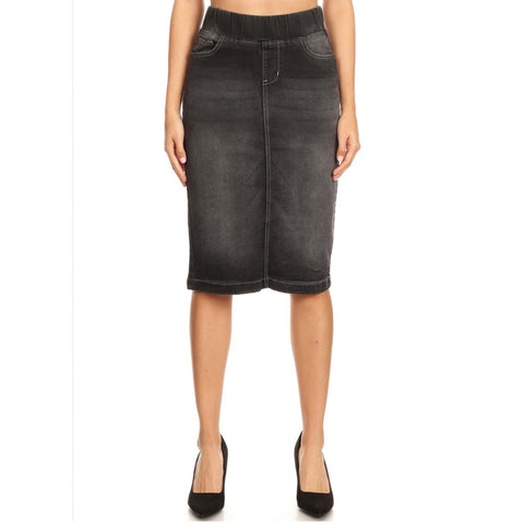 Denim Skirt by G: Black Wash Denim