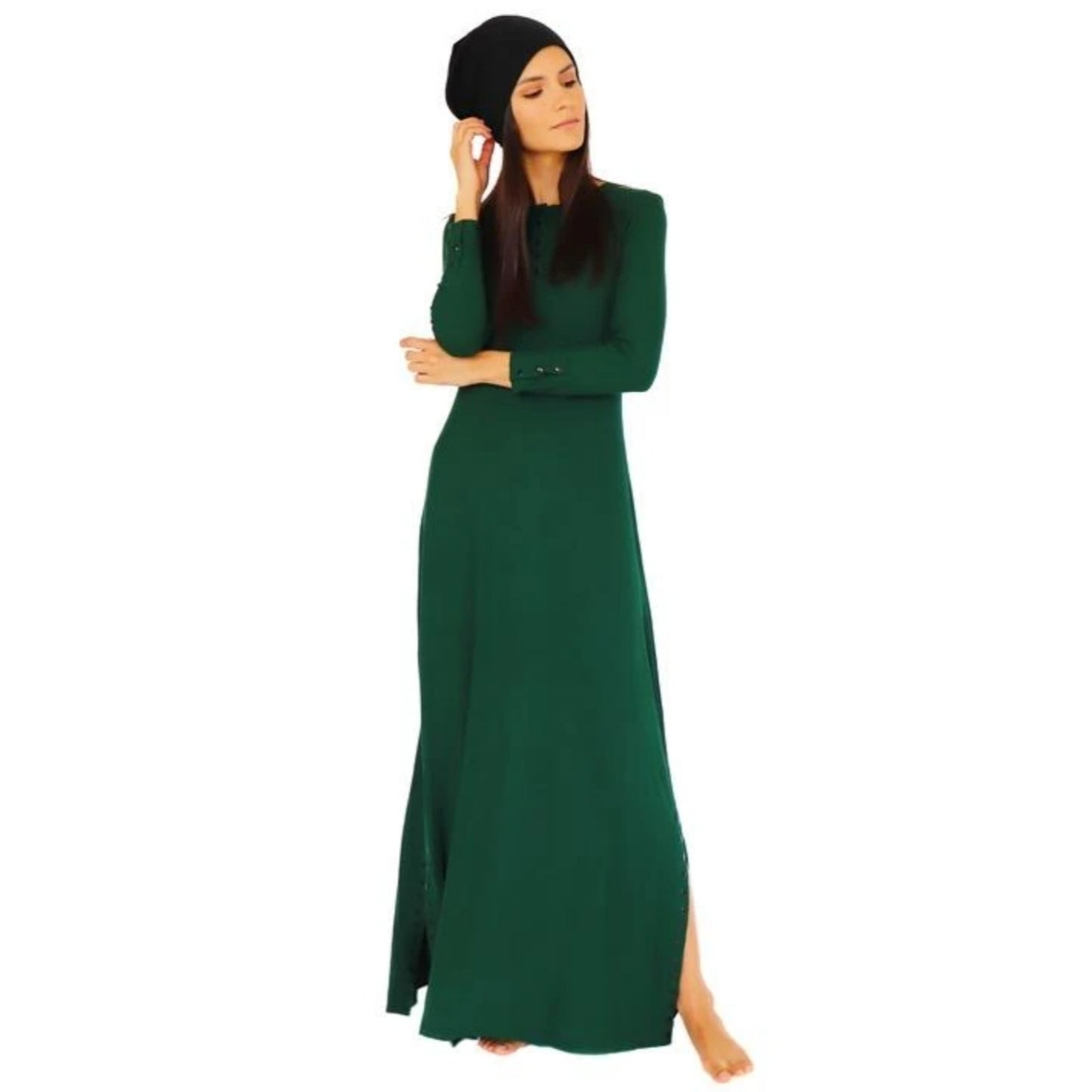 Henley Ribbed Maxi Dress: Green