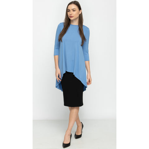 High Low Top by KMW-Blue Jersey 3/4 Sleeves