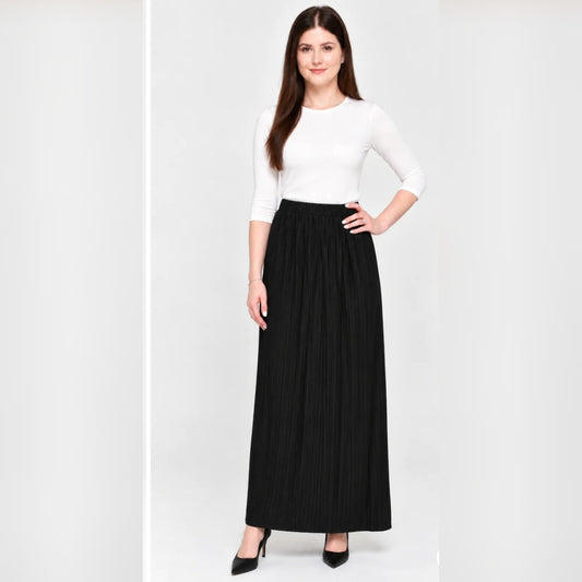 Pleated Black Maxi Skirt KMW