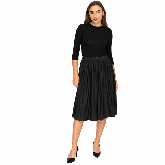 Pleated Black Knee Skirt KMW