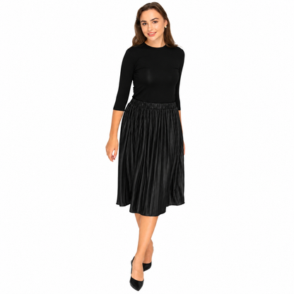 Pleated Black Knee Skirt KMW