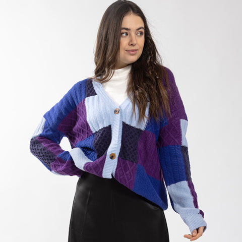 Cable Patchwork Cardi Blue