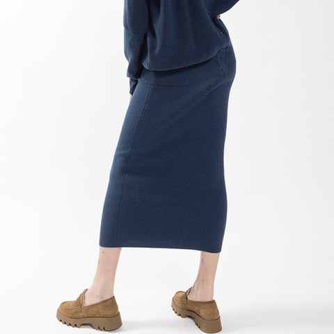 Speckled Knit Midi Skirt Blue