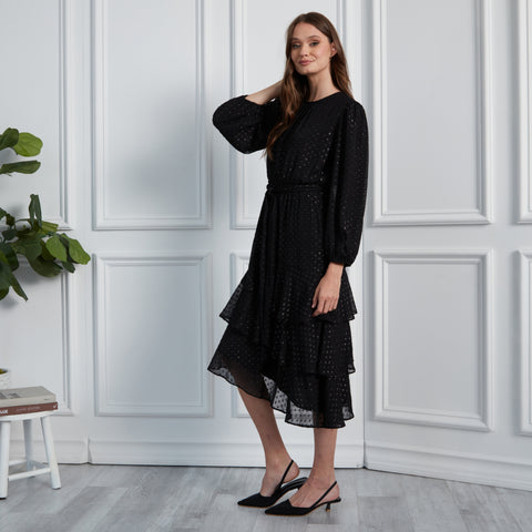 Rachel Layered Dress Swiss Dot Black