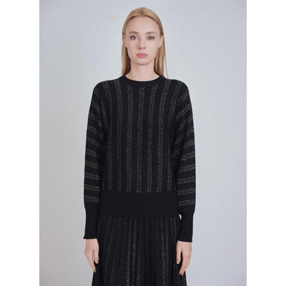 Black/Gold Drop Shoulder Shimmer Stitch Sweater Set by Yal