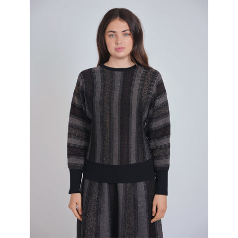 Brown Multi Shimmer PLUS  Stripe Sweater by Yal