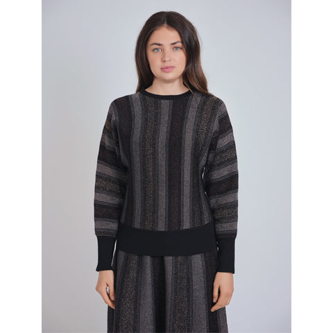 Brown Multi Shimmer Stripe Sweater Set by Yal