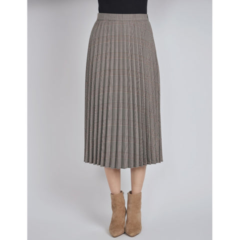 Brown Lightly Plaid Pleated Skirt by Yal